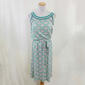 Boden multi trim day dress green pink jersey blouson size 6 Long